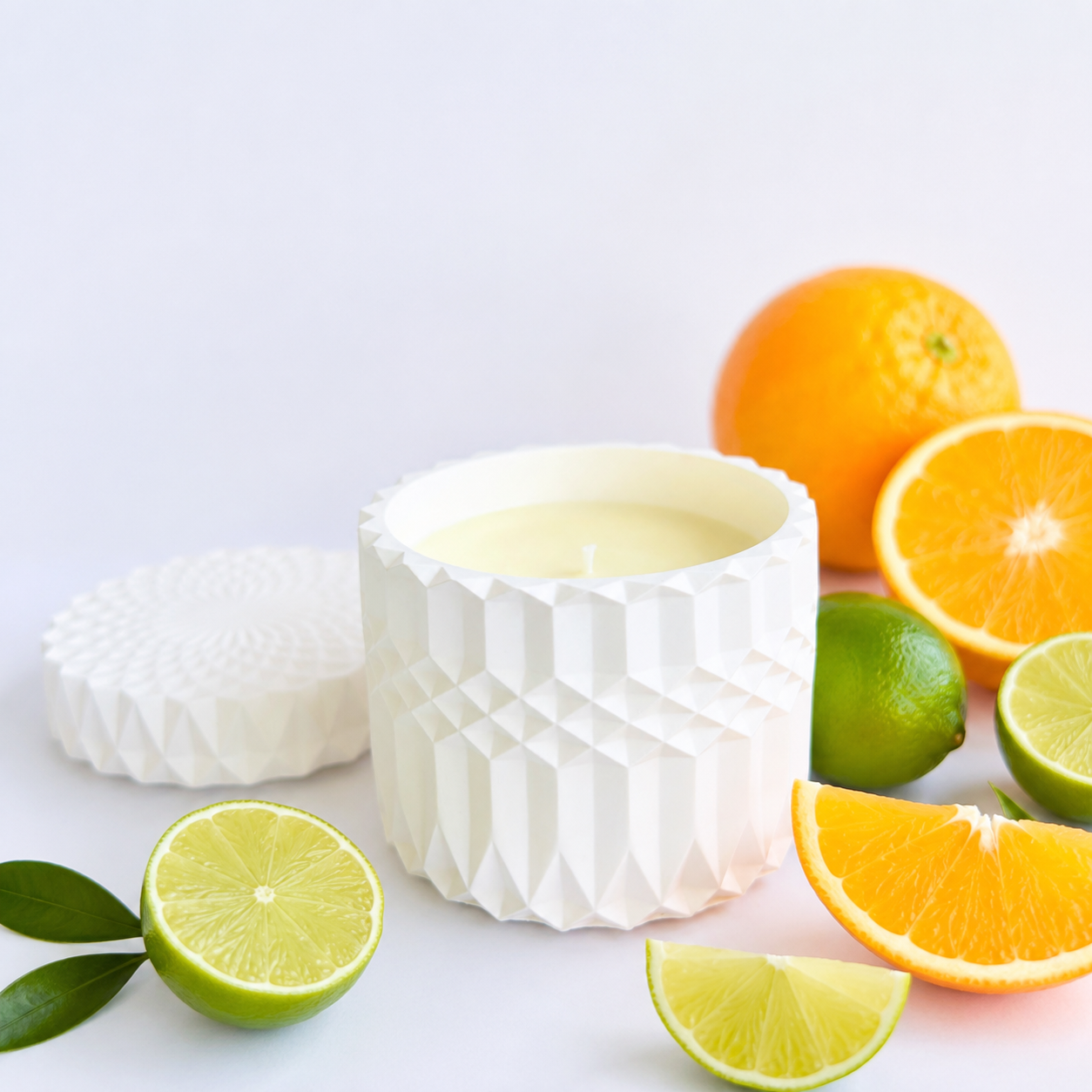 Orange and Lime Geo Candle