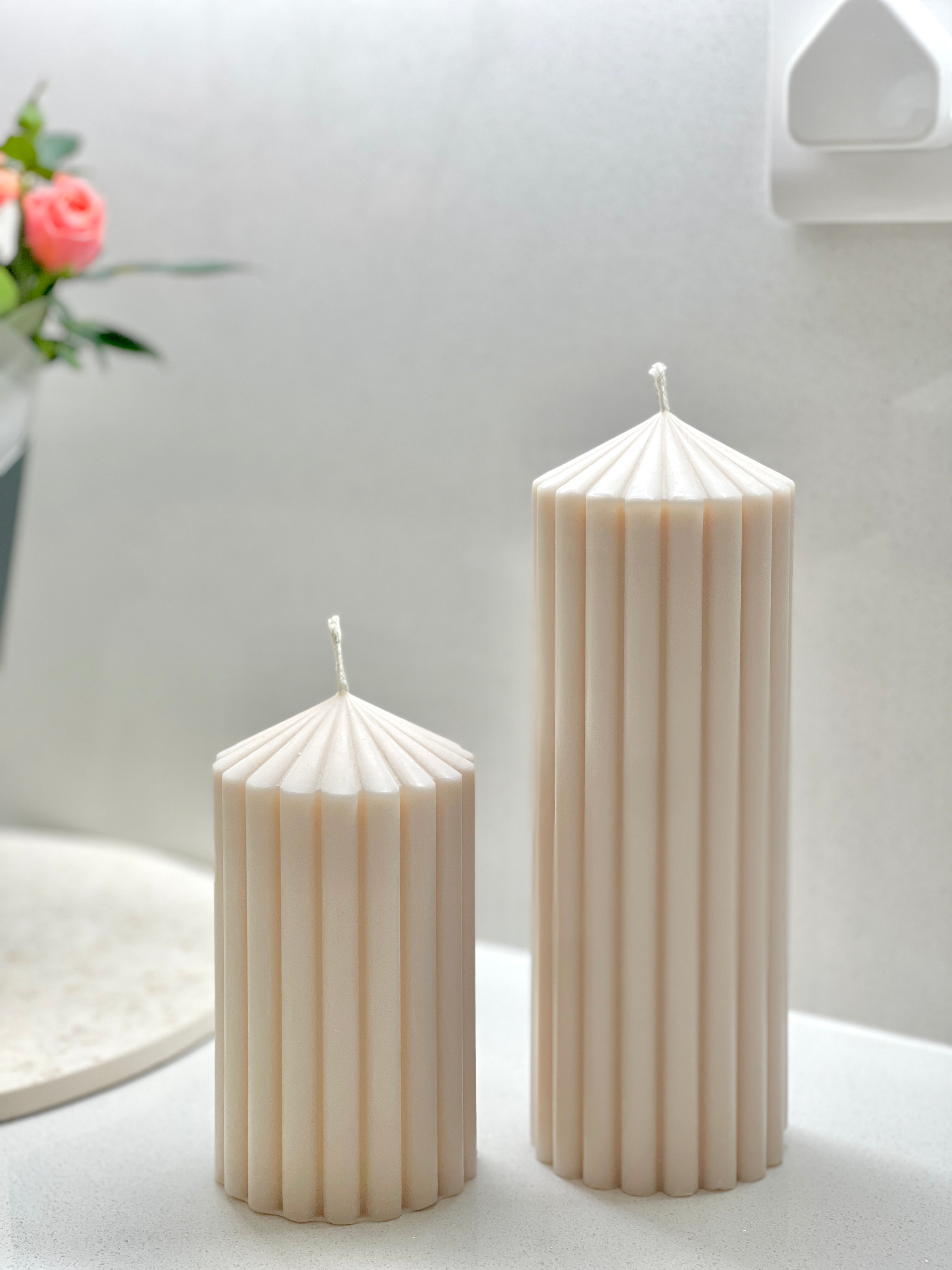 Ribbed Pillar Candle Set